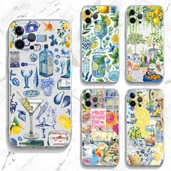 Seaside Scenery Wine Lemon Phone Case For iPhone 16,15,14,13,12,11 Plus,Pro,Max,XR,XS,X,7,8,SE,Mini Transparent Silicone Soft