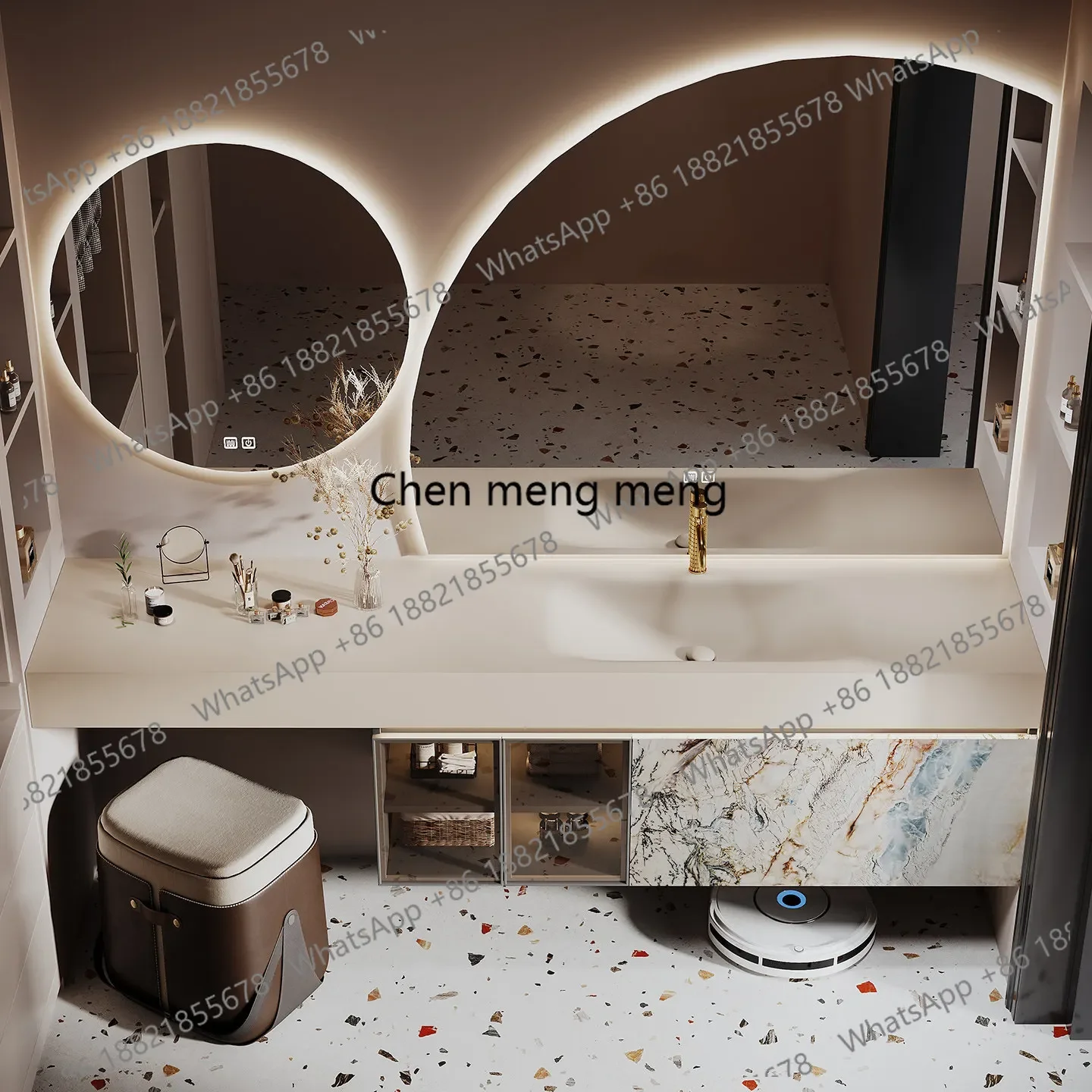 C139 Hotel style vanity bathroom cabinet combination rock slab seamless ceramic basin toilet washstand