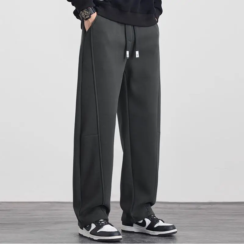 2026 Mens Loose Straight Pants Thin Curved Seam Sport Trousers American Style Casual Sweatpants