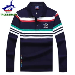 TACE&SHARK High Quality Men's Long Sleeve Striped Polo Shirt for Autumn Casualwear Breathable Casual Top