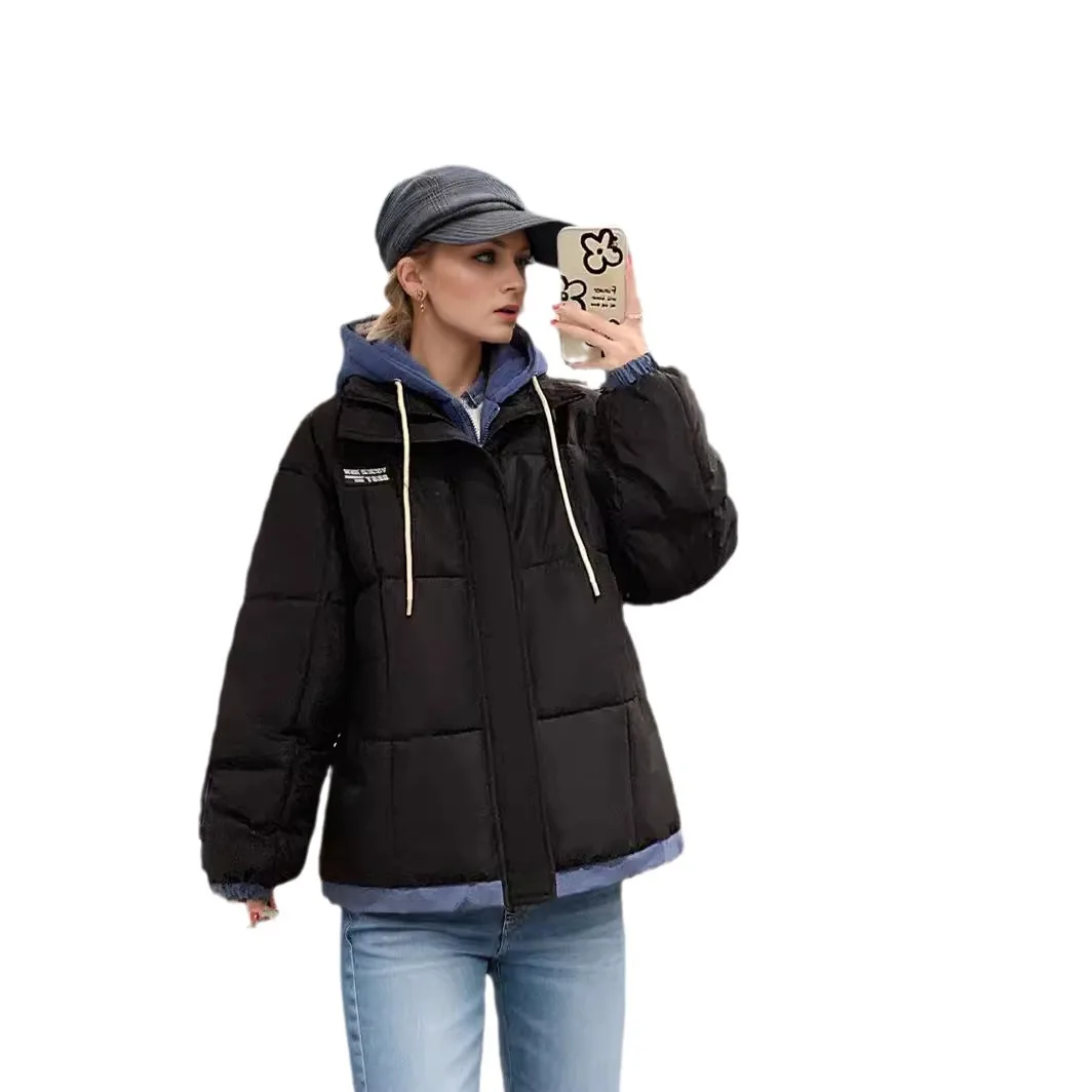2025 Giacca invernale in cotone da donna Donna Falso in due pezzi Parka con cappuccio a contrasto Cappotti Giacca imbottita calda addensata da donna