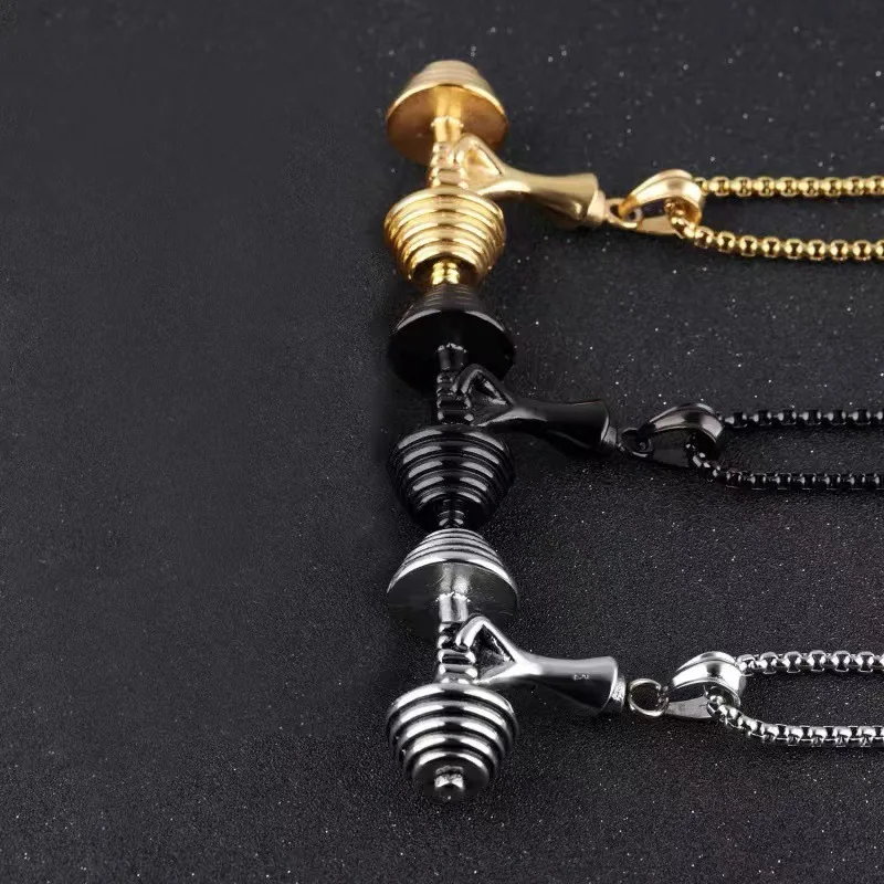 Stainless Steel Barbell Pendant Necklace For Men Punk Titanium Steel Chain Male Fitness Sports Style Fashion Jewelry Accessories view 6