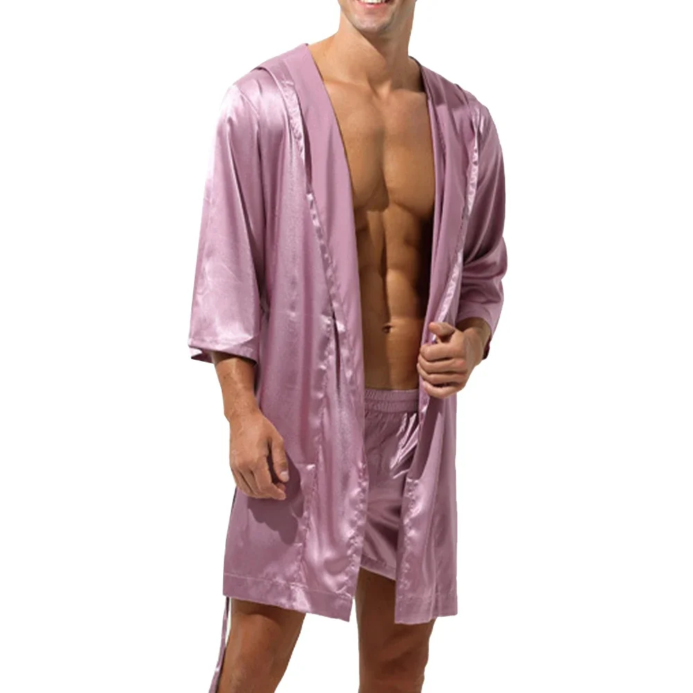 Male Nightgown Smooth Fashion Gown Bath High Quality Homewear Hooded Men Nightwear Pajamas Robe Satin 2022 New