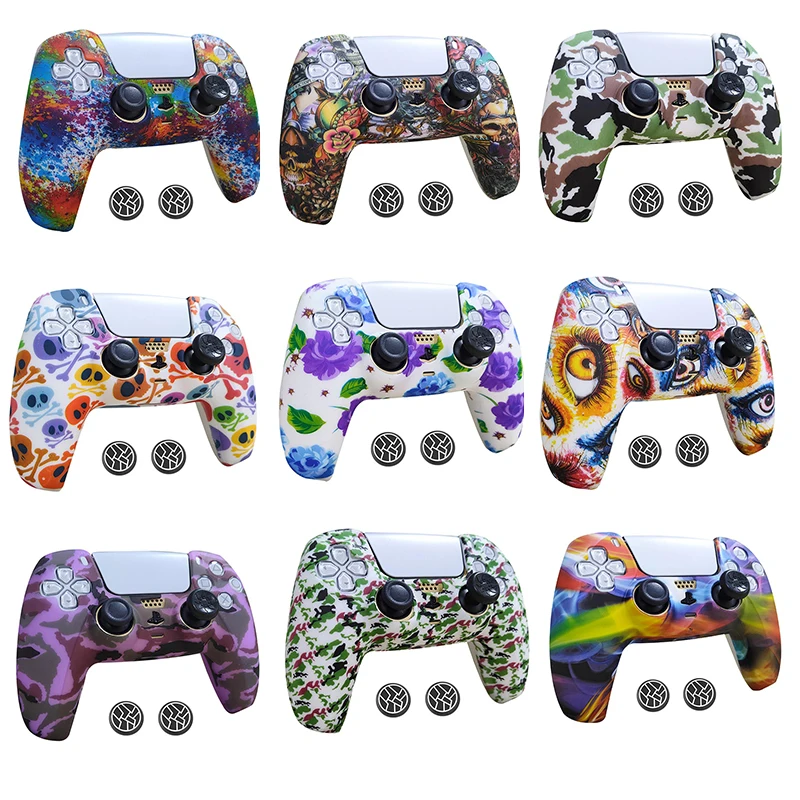 Controller Skin Shell for PS5 Controller Silicone Cover Case with Rubber Thumb Grip Gaps Touch Pad Sticker For PS5 Fit In Dock