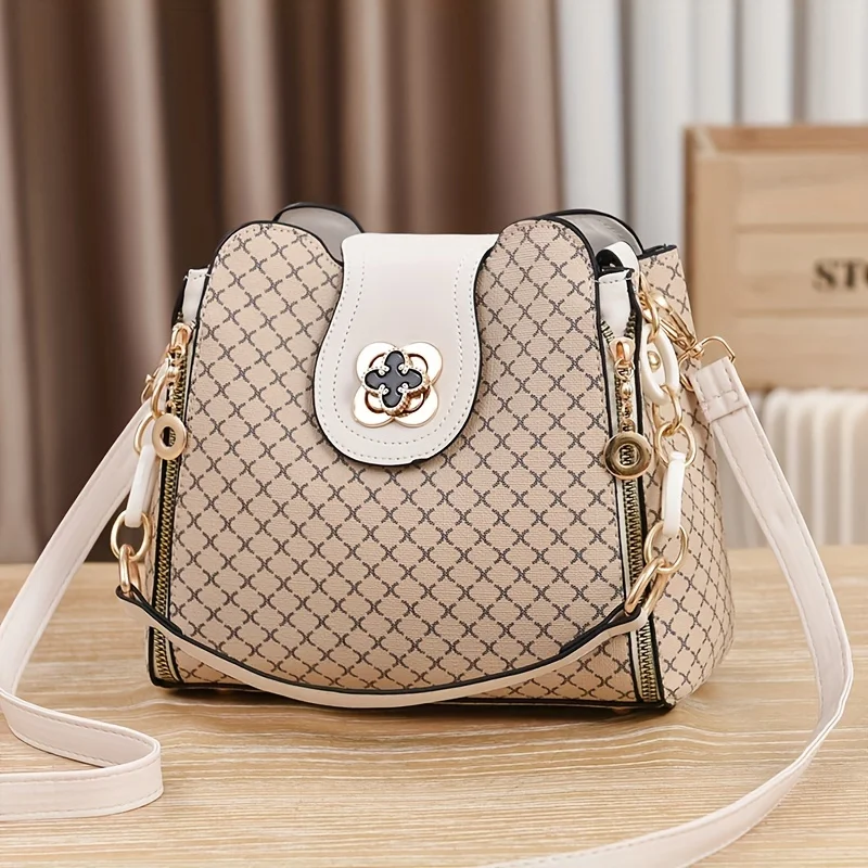 

2026 fashion bucket bag ladies handbag, ladies buckle decorative messenger bag, elegant top handle mini square wallet.