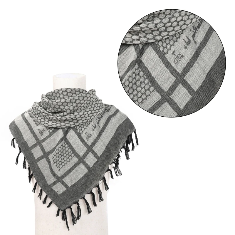 New Trendy Adult Shemagh Scarf with Jacquard Pattern Tactically Arab Keffiyeh Scarf