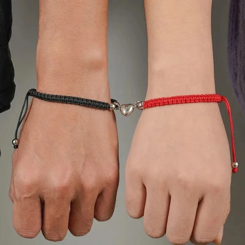2 قطعة مجموعة أساور مغناطيسية للزوجين أحمر أسود حبل مضفر قابل للتعديل مجوهرات الصداقة هدية الذكرى السنوية للزوجة #2