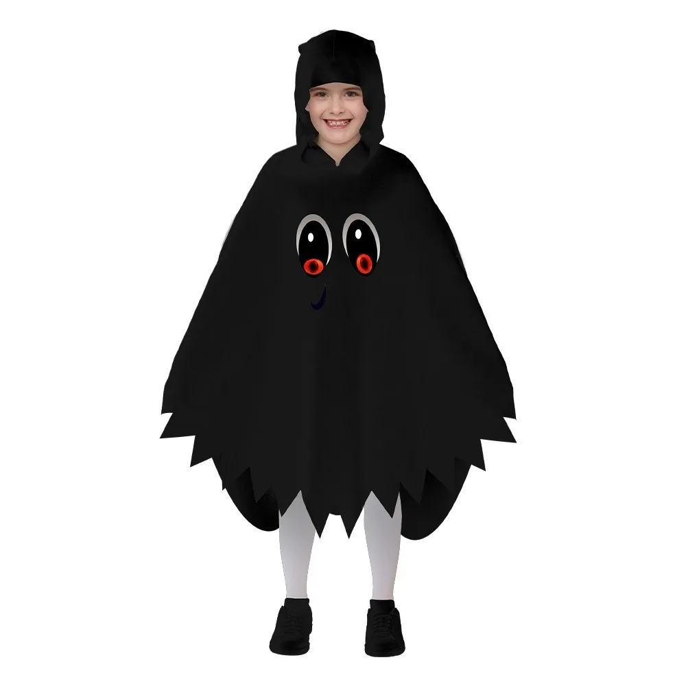 Incandescente Halloween Bambini Mantello Cosplay Bianco Nero Divertimento Interazione Festa Vestire Abbigliamento Prop Sciolto Fantasma Mantello con cappuccio Regalo