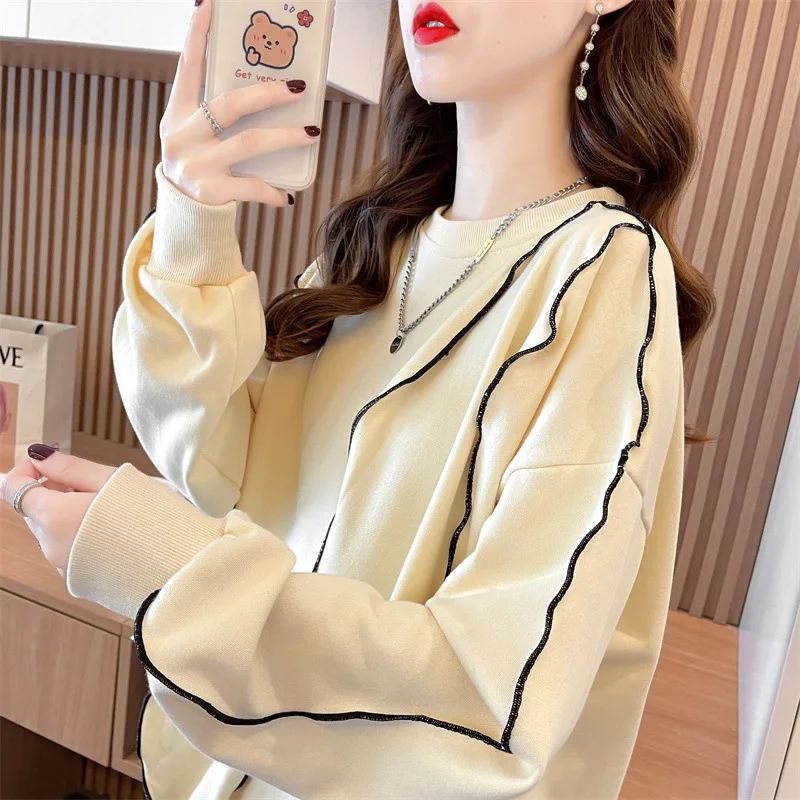 오버사이즈 스웨트셔츠 여성 스웨트셔츠 따뜻한 브라운 버건디 캐주얼 스트리트웨어 솔리드 컬러 봄 인스 힙합 니치 하이 스트리트