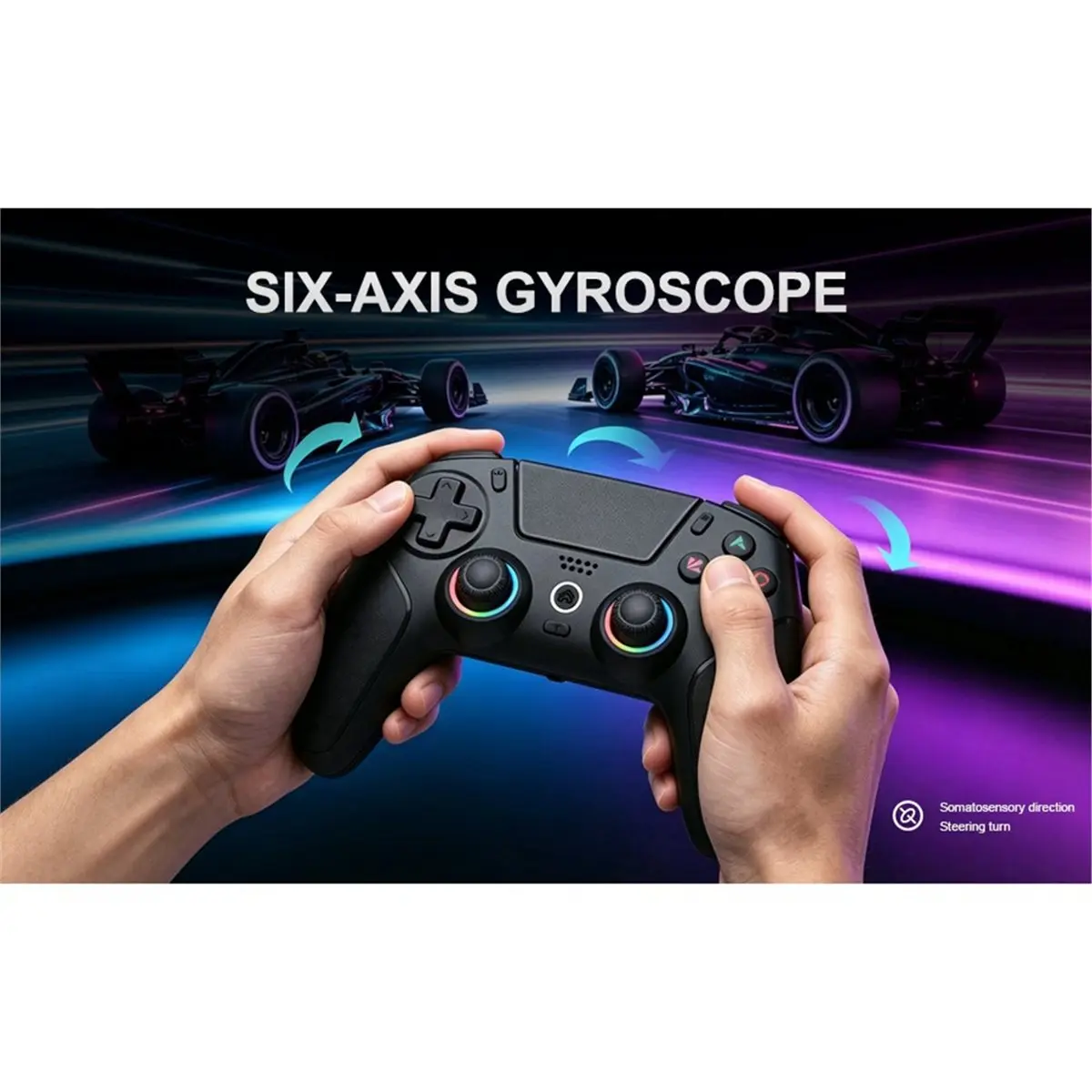 For /PC Wireless Game Controller with Hall Joystick Turbo RGB Light Dual Vibrations Rechargeable Gamepad