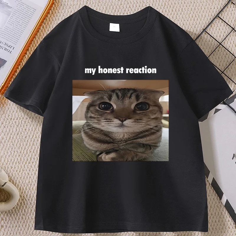 My Honest Reaction T-shirts Funny Cat Printed TShirts Men Women Casual Short Sleeve Tees Joke Humor Unisex Clothing