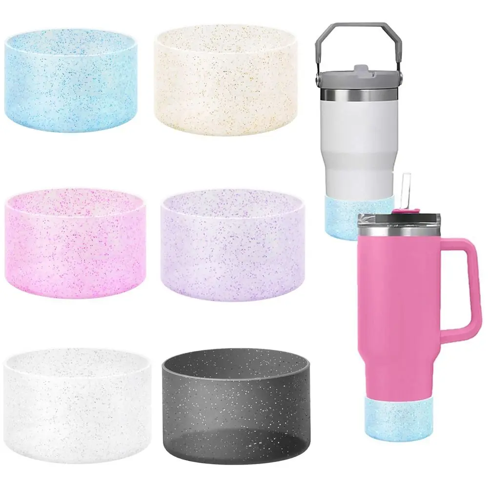 New Silicone Bottle Bottom Sleeve Anti-Slip Heat Insulation Water Bottle Pad Cup Accessories Glitter Protective Case for 12-24oz