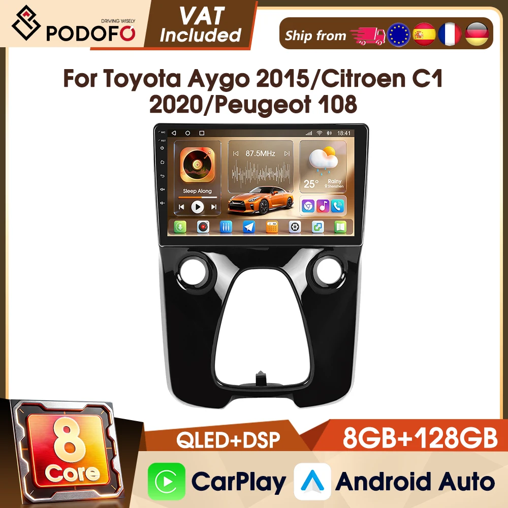 Autoradio Podofo 10" 4G per Toyota Aygo 2015/Citroen C1 2020/Peugeot 108 DAB WIFI GPS FM RDS 8 core 8+128G Sistemi Intelligenti per Auto