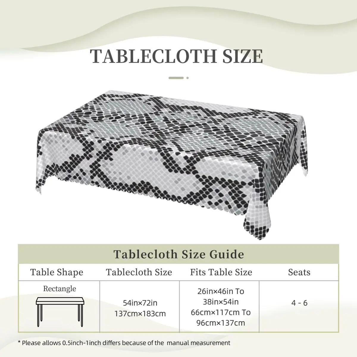 Gray Snake Skin Animal Tablecloth Restaurant Kitchen Rectangular Tablecloth Festival Party Tablecloth Outdoor Dining Table Cover