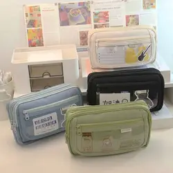 Large Capacity Pencil Case Multi-function Canvas Stationery Organizer Pen Bag Solid Color Stationery Storage Bag Student Gift