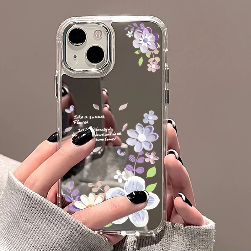 Mirror Case with Floral Tulip Cherry Pattern Phone Case for iPhone 17 16 15 14 11 12 13 Pro Max 16E Shockproof Clear Cover view 5