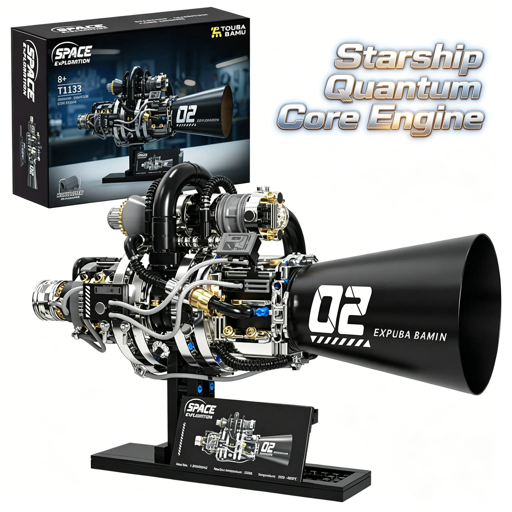 Starship Quantum Core Engine Building Blocks Space Exploration Rocket Engine Mechanical Bricks Set with Display Stand Toy Gift