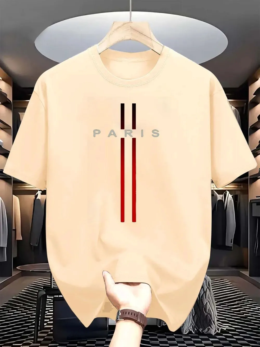 Summer Paris Men's New Stripe Printed Comfortable and Breathable Round Neck T-shirt Outdoor Urban Casual Top image 4