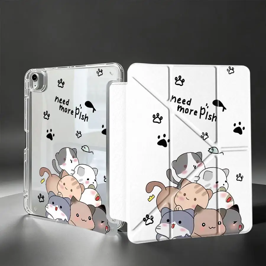 Tablet Case For Samsung Galaxy Tab A9 Plus S10 Lite A11 S8 S7 FE S9 Plus A8 With Pen Slot Cover Cartoon Kitten