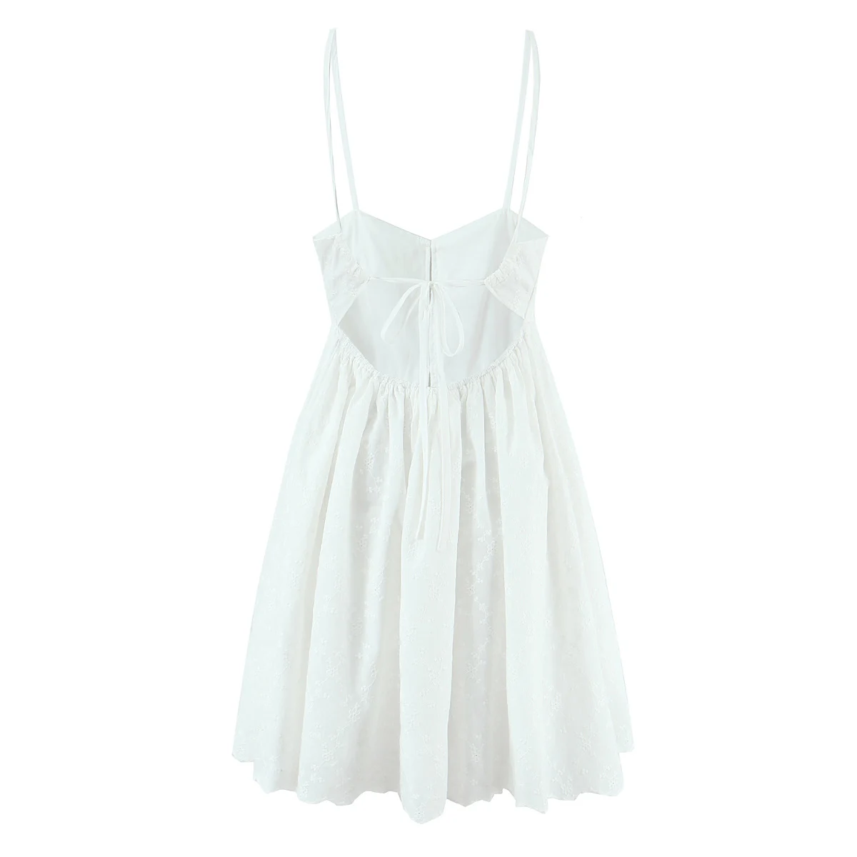 Vakantie Wit Gesplitst Borduren Kant Katoenen Strik Vetersluiting Sling Jurk Vrouwen Knop V-hals Vetersluiting Terug Backless Vestdios Gewaad