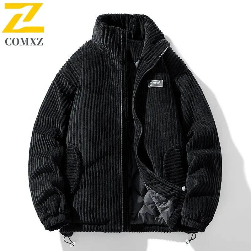 

COMXZ Мужская хлопковая куртка с воротником-стойкой, утолщенная теплая парка в американском стиле, однотонная легкая зимняя хлопковая куртка для приключений