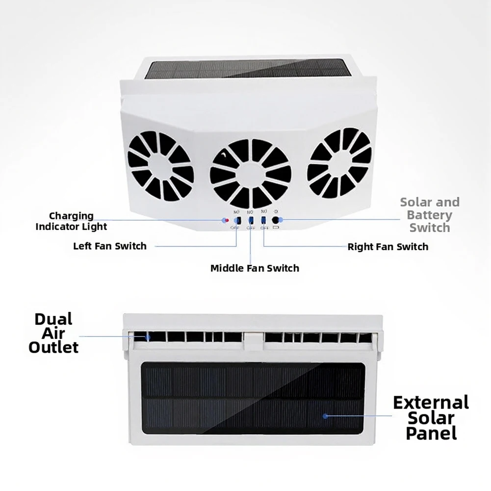 Car For Exhaust Fan 2.4V 1.5W Solar Powered Ventilator ABS Black White Cooling Air Circulation For Vehicle Interior Accessories