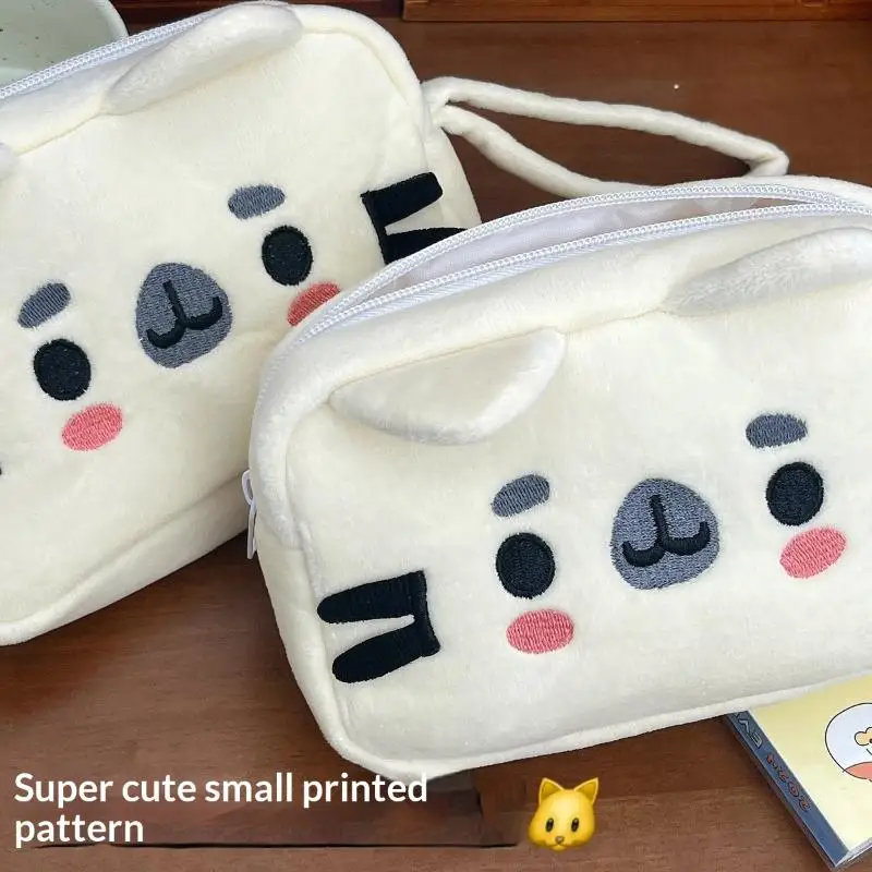 Niedliches Katzen-Plüsch-Stiftetui, Kawaii-Tier-Kosmetiktasche, große Aufbewahrungstasche für Schreibwaren für Schüler – Detail 3