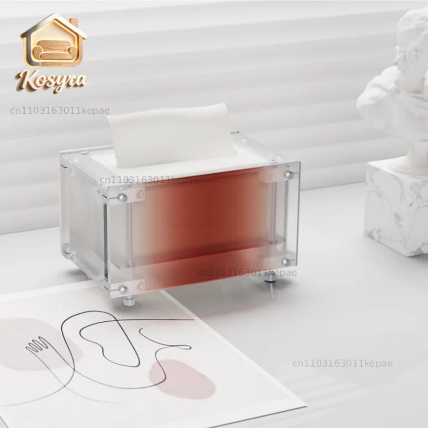 Design Optical Axis Transparent Tissue Box Automatic Spring Carton Dopamine Acrylic Color Desktop Paper Storage Box