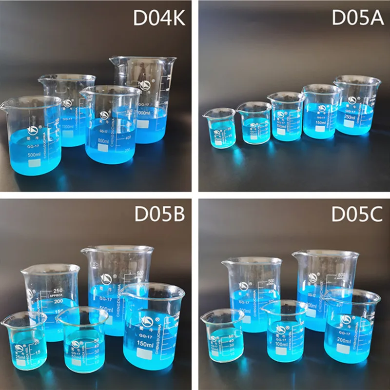 5ml-2000ml 1Set Lab Borosilicate Glass Beaker All Sizes Chemical Experiment Laboratory Equipment Measuring Cup