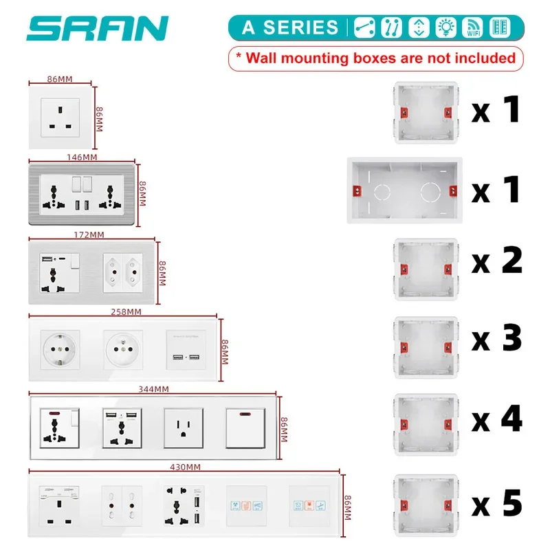 UK standard socket USB C 13A 250V,1/2/3gang 2WAY switch, 86*146mm PC panel, universal 3pin plug with switch