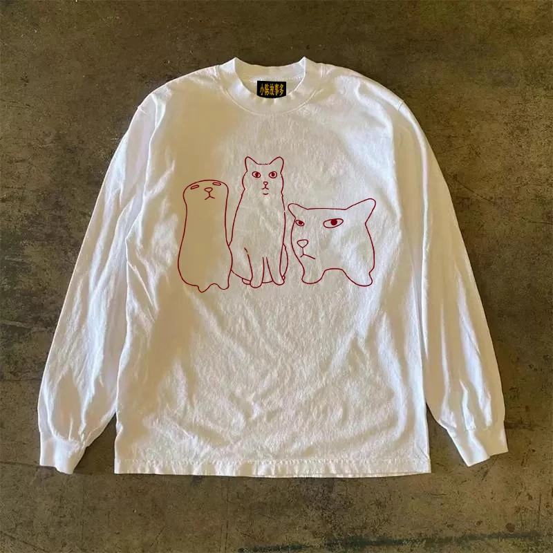Heavyweight Pure Cotton Long Sleeve T-Shirt Unisex Vintage Style Streetwear Versatile 310gmao Xiaocheng Story Multi-Design