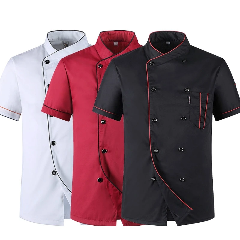 Veste de Chef pour hommes et femmes, chemise à manches courtes, manteau de cuisine, uniformes de serveur de Restaurant