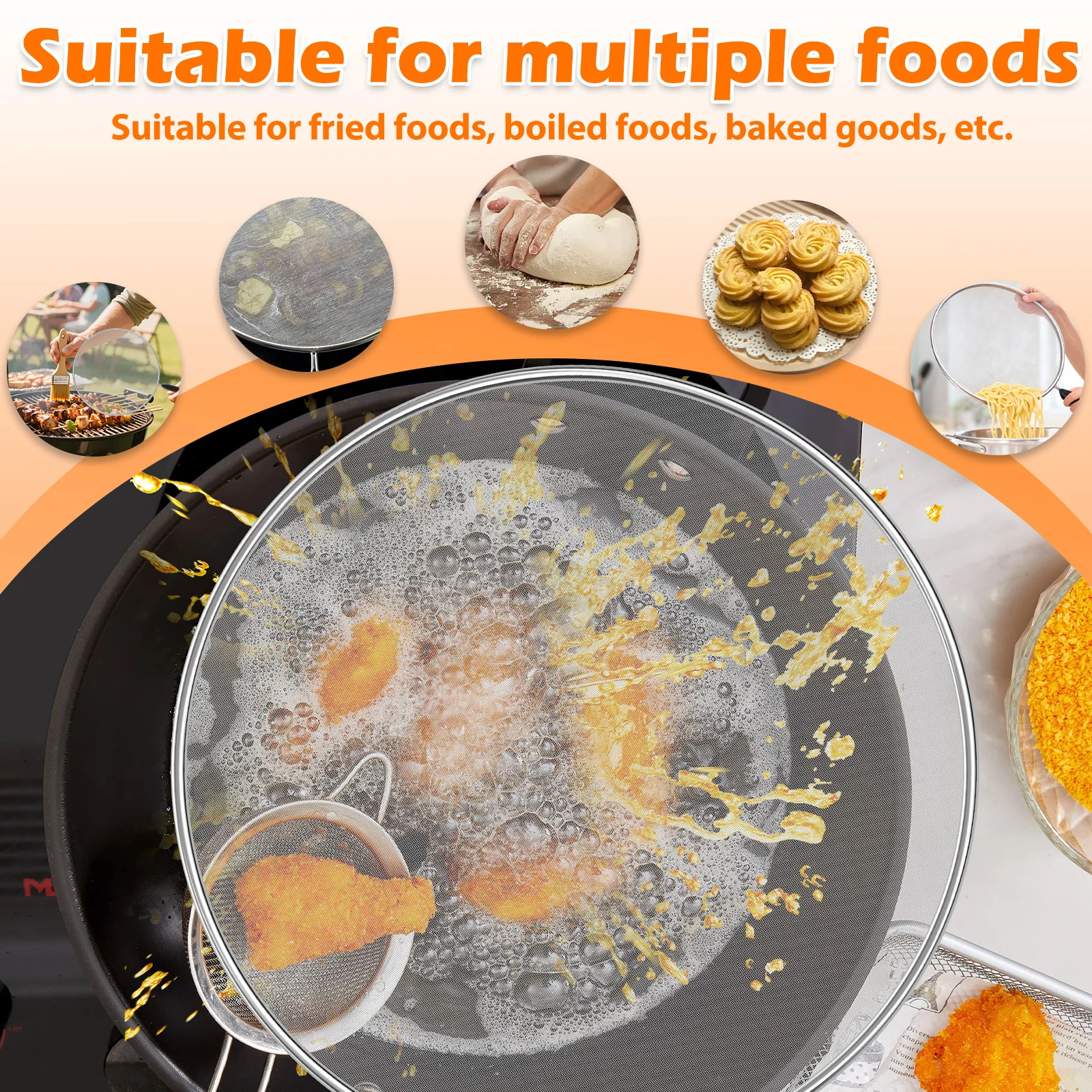 3/4Pcs Splatter Guard Set Stainless Steel Mesh Splatter Board Fine Mesh Cover Oil Frying Pan Lid for Cooking Kitchen Accessories view 4
