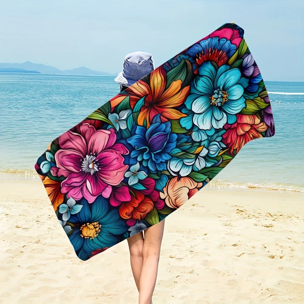 Colorful Brush Stroke Tropical Floral Beach Towel Quick Dry Soft Towel Lightweight for Swimming Vacation Beach Summer Holiday