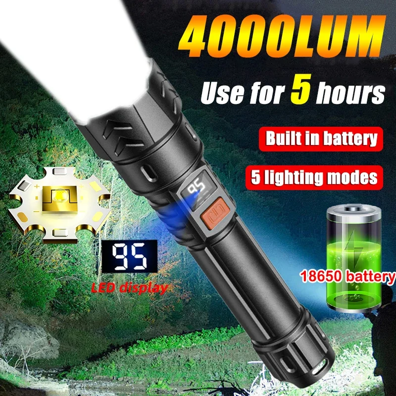 Super Bright White Laser Flashlight LED Portable Zoom Torch Built in Battery USB Rechargeable Outdoor Camping Hunting Lantern