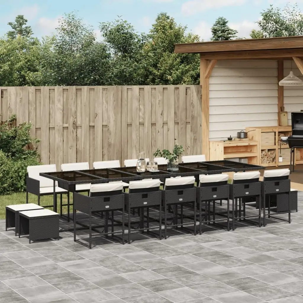 

17-Piece Black Poly Rattan Patio Dining Set with Cushions - Stylish Outdoor Furniture