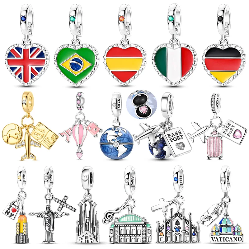 Charms 925 Sterling Silver Summer Travel Airplane Charms Bead Fit Original Bracelet Bangle Pendant Women Man DIY Jewelry Making