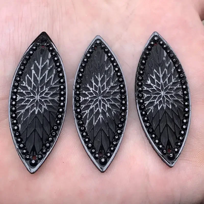 Pure black 16pcs 19mm*49mm AB Resin Horse Eye Rhinestone Flatback Wedding Diy Buttons 2 Hole -A9411