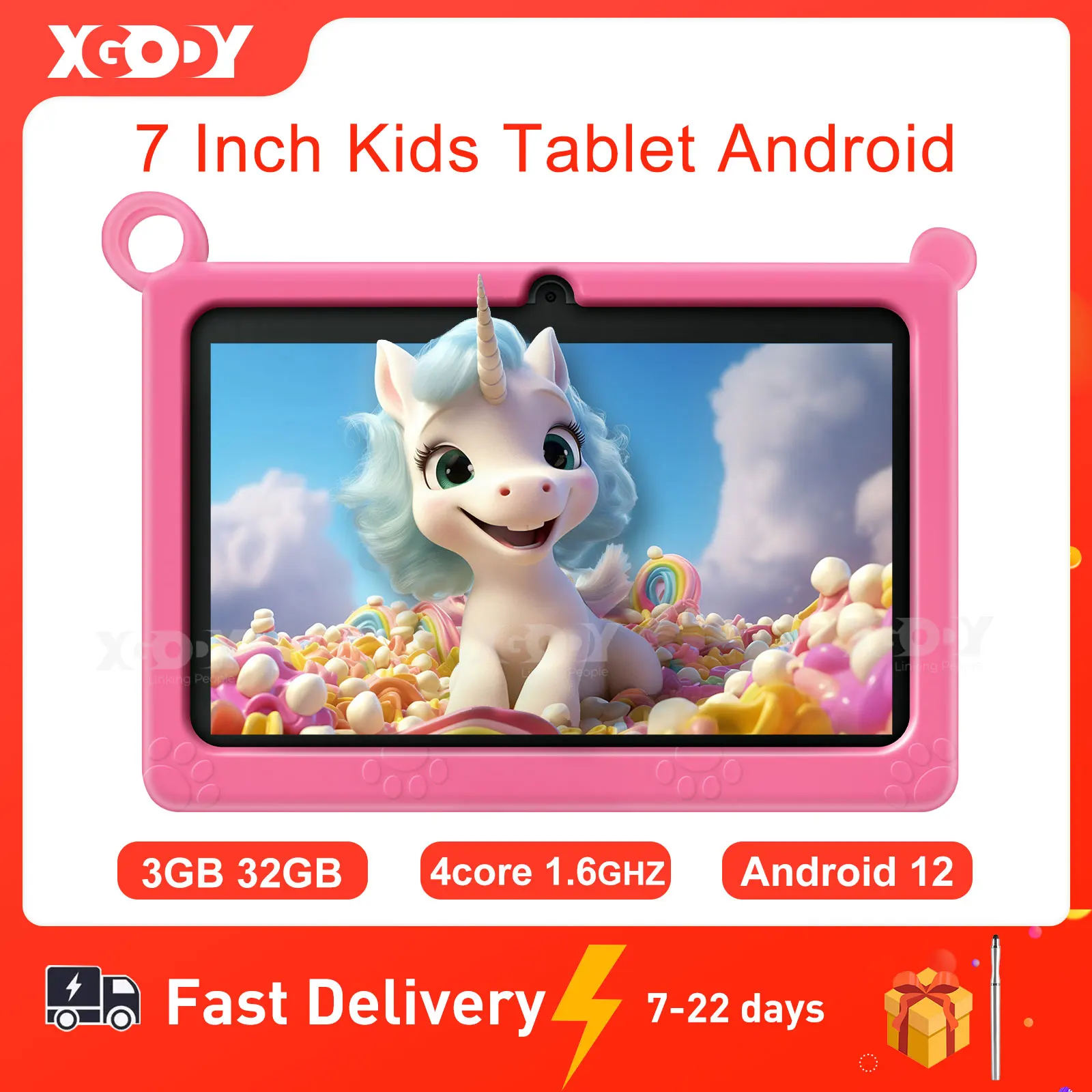 

XGODY 7 Inch Kids Tablet Android PC Tablets For Children Study Education Bluetooth WiFi Optional Cute Protective Case Kid Gift