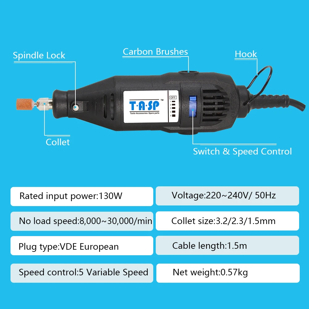 TASP 230V 130W zestaw narzędzi obrotowych Dremel elektryczna mini wiertarka grawer zestaw szlifierski z akcesoriami elektronarzędzia do projektów rzemieślniczych