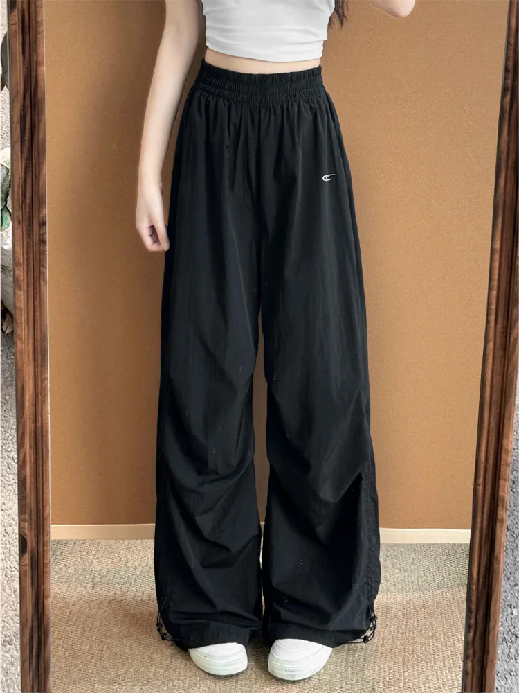 

Bla Embroidered Women's Summer Thin High Waist Slim Straight Casual Qui Dry Sports Wide Leg Pants Workwear Trousers