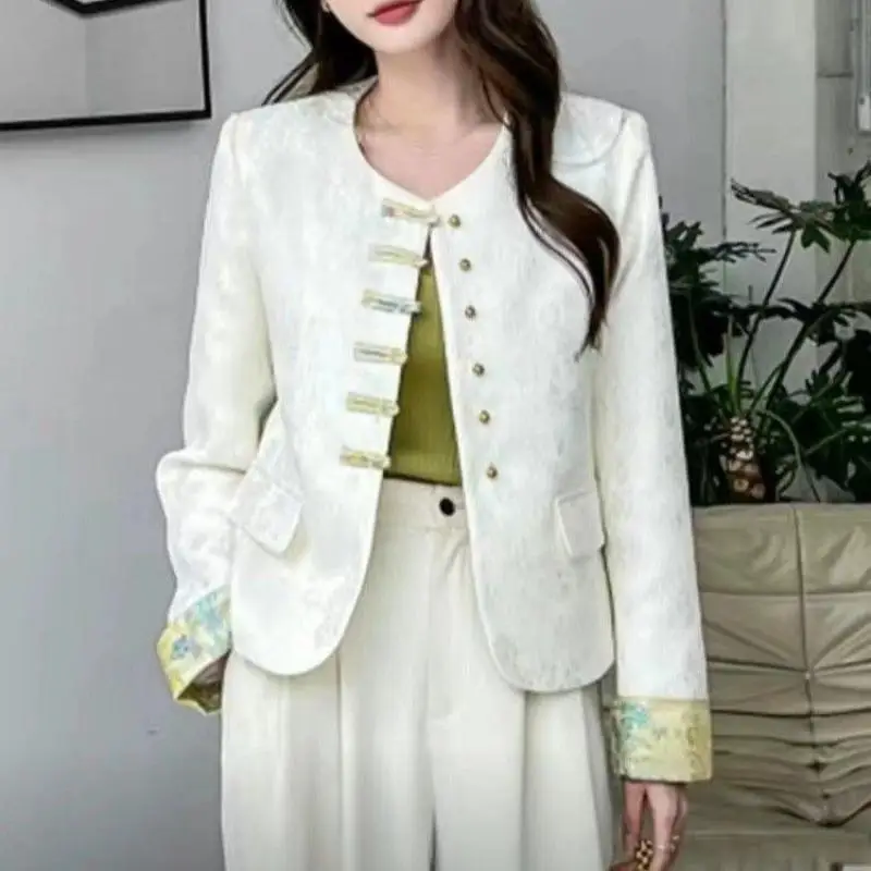 

Chinese Style Improved Hanfu Embroidered Jacket Women Spring Autumn Retro Round neck Long Sleeve Elegant Tang Suit Tops