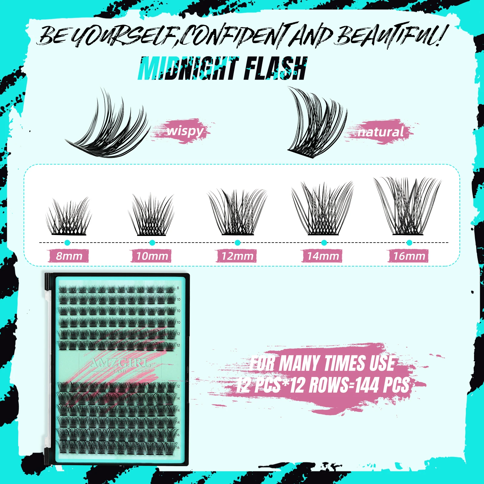 Amzgirl chicote 320 pçs kit de cílios diy cluster cílios d onda ligação e vedação à prova dwaterproof água com removedor pinça pré-fabricado ventilador cílios