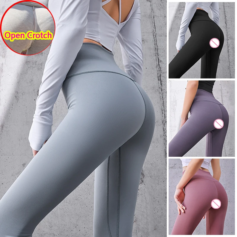 Woman Skinny Sexy Open Crotch Pants Leggings Couple Outdoor Sex Crotchless Panties Booty Lifting Elastic Hidden Zipper Trousers