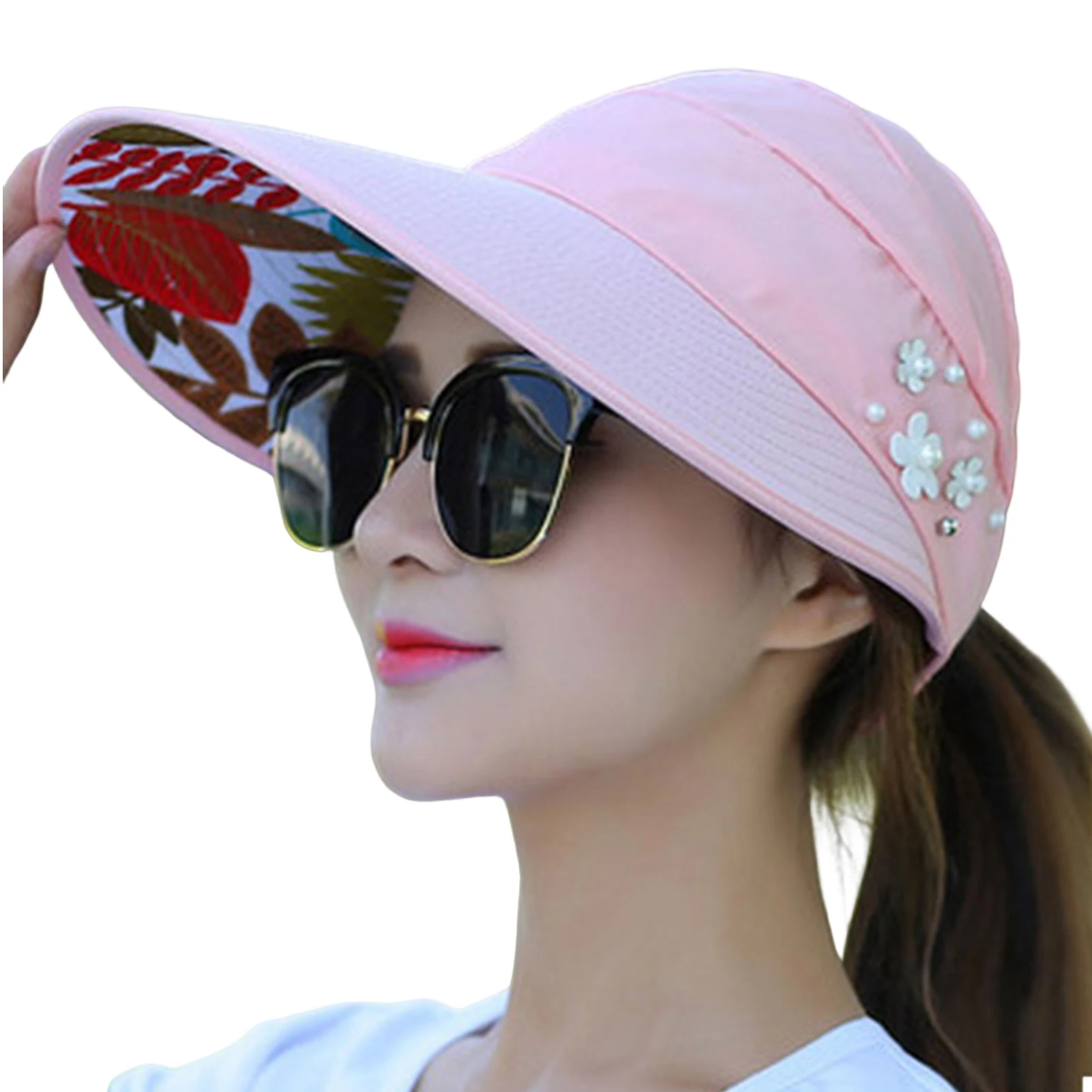 Sun Hats for Women Wide Brim Packable Ponytail Summer Beach Hat For Beach Vacation Headwear