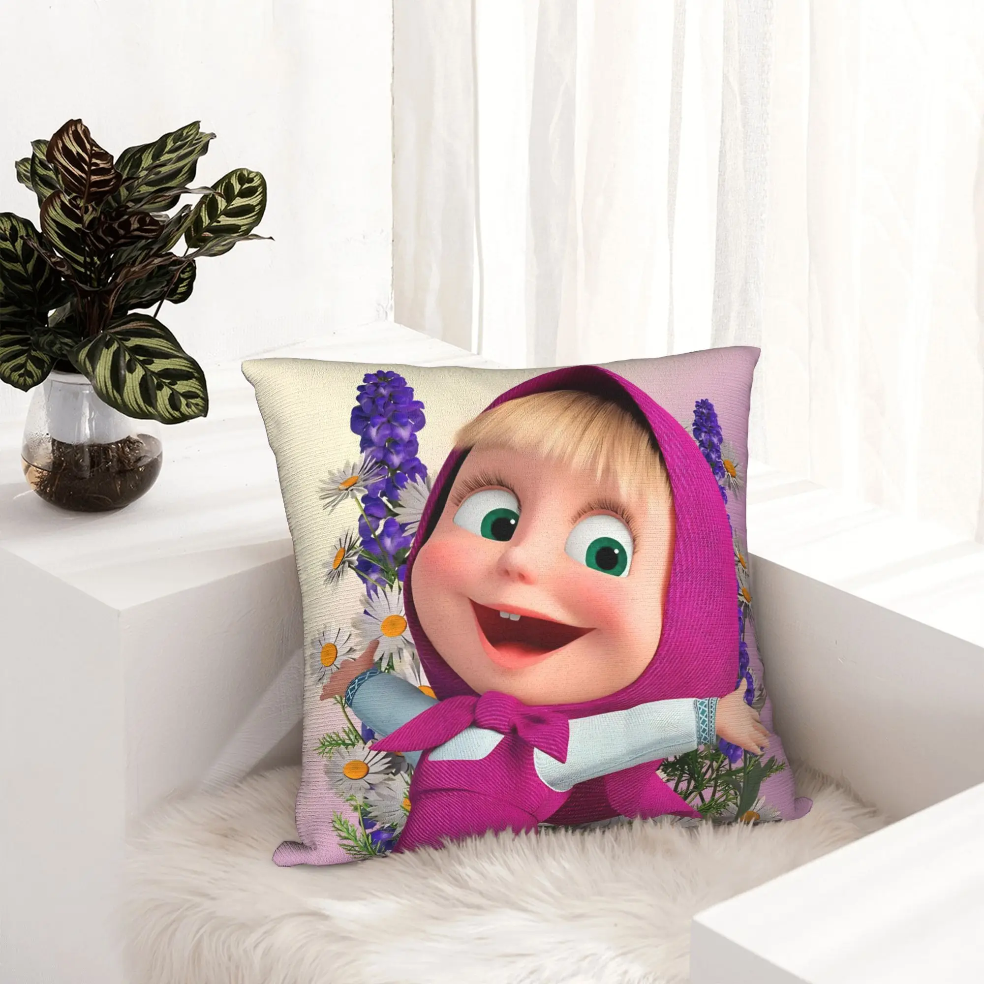 Cute Cartoon M-Masha and Bear Pillowcase Printing Polyester Cushion Cover Decor  Throw Pillow Case Cover Home Wholesale 18''