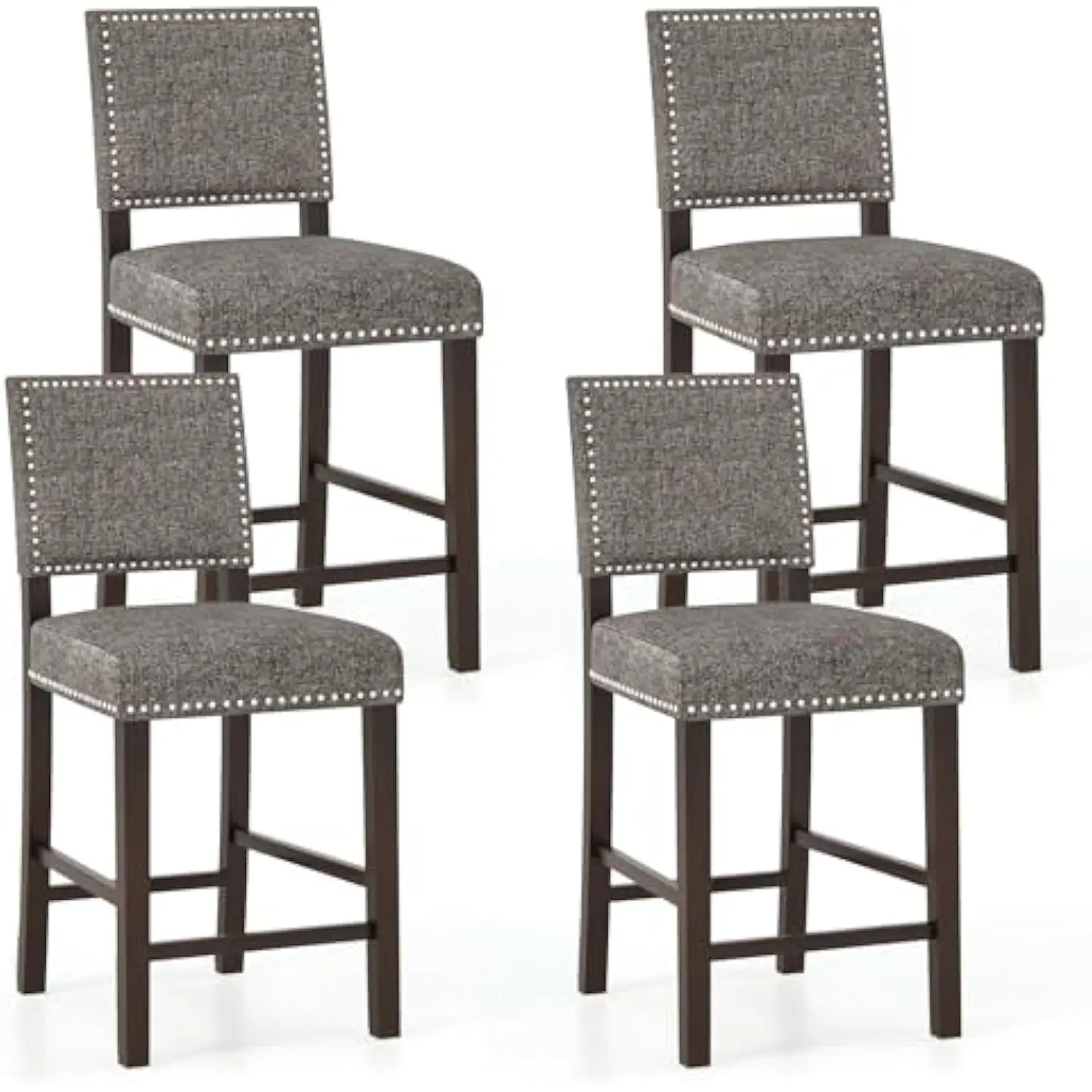 

Bar Stools Set of 4, 26 Counter Height Stools W/Solid Rubber Wood Legs & Footrest, Modern Linen Fabric Bar Dining Chairs, Rive