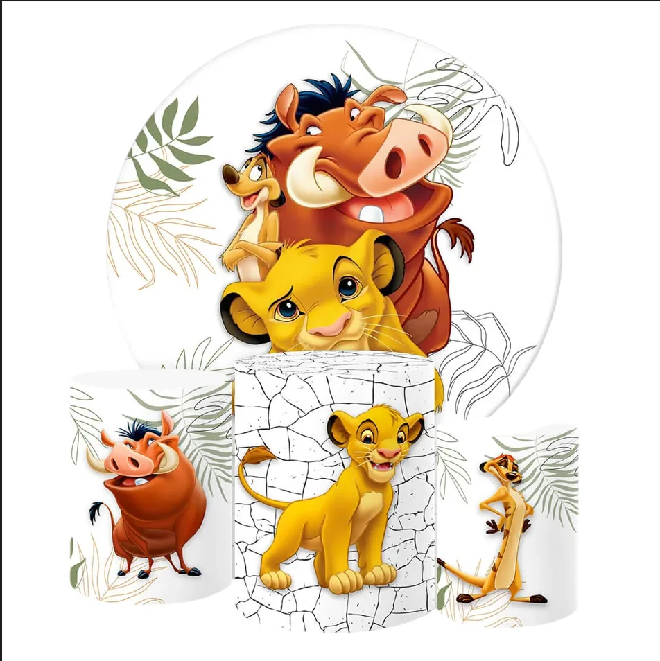 LBaby Lion King Circle Round Backdrop Cover for Kids Baby Shower 1st Birthday Party Decor Plinth Covers Hakuna Matata Background