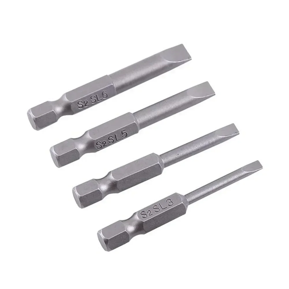 4 Pcs 50mm Slotted Screwdriver Bits 3-6mm Magnetic Flat Head 1/4'' Hex Shank SL3/SL4/SL5/SL6 For Power Tools Accessories