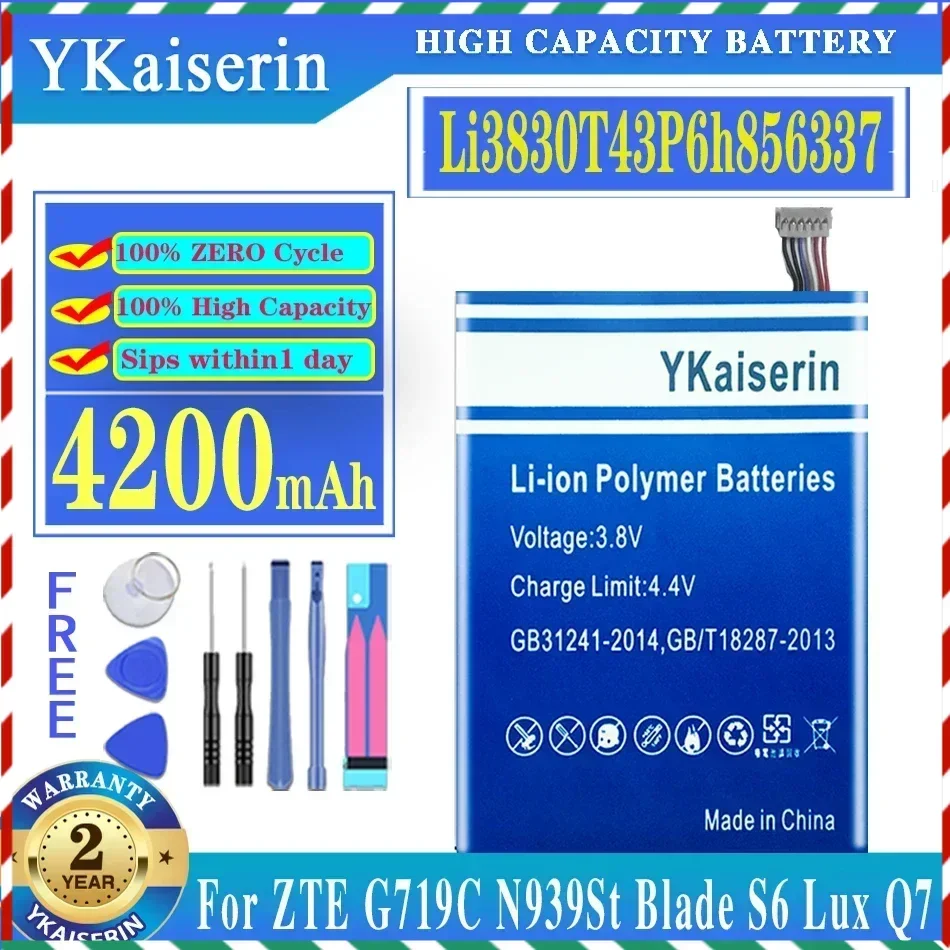 YKaiserin Li3830T43P6h856337 4200mah High Capacity Battery For ZTE G719C N939St Blade S6 Lux Q7/-C Blade X9 Replacement Battery